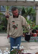 Gary James holding Pelargonium cotyledonis 'Ventnor'